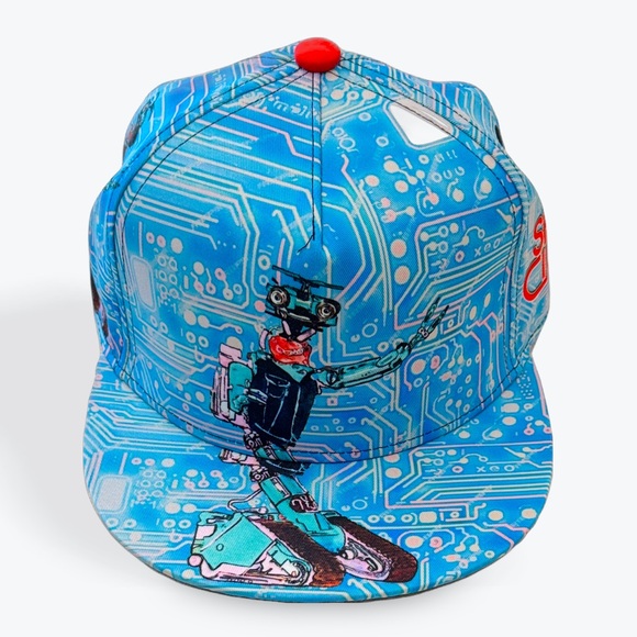 Retro Johnny 5 is Alive Hat - 80s Short Circuit Robot blue & Pink Art Hat - Picture 1 of 3
